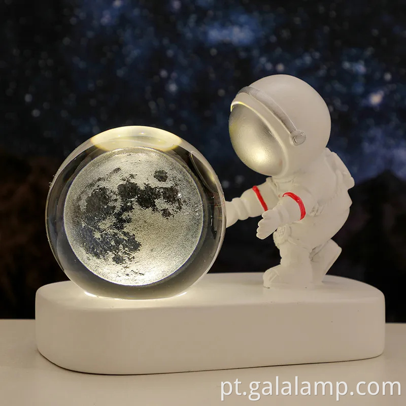 Astronauta, luz noturna estrelada, bola de cristal, base luminosa